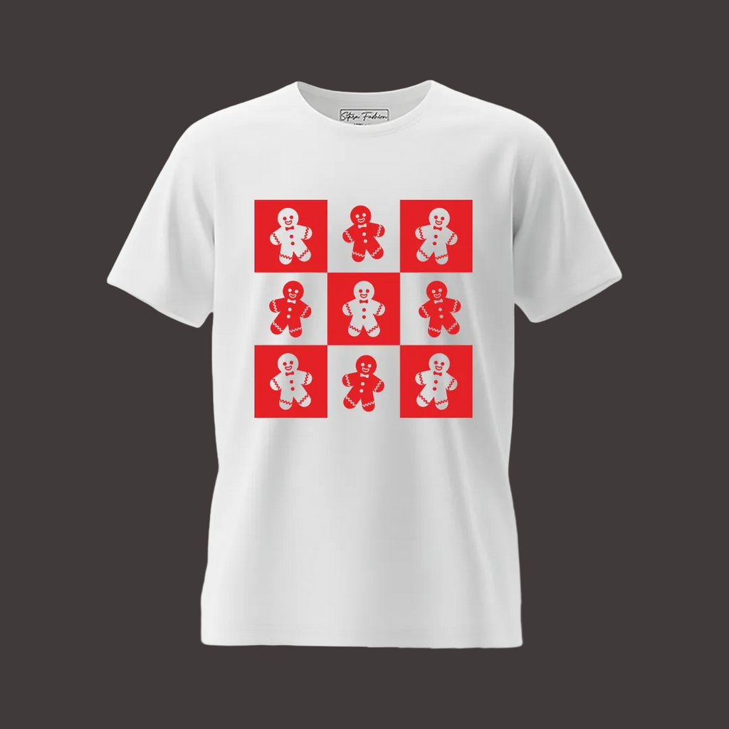 White & Red Gingerbread Checkerboard Family Shirts - Cute Holiday Matching Outfit