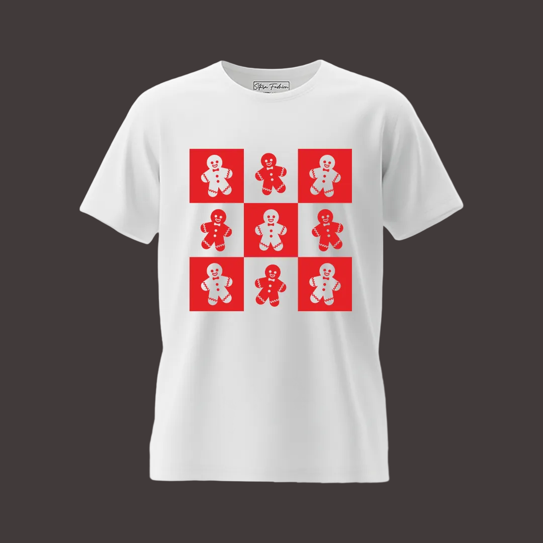 White & Red Gingerbread Checkerboard Family Shirts - Cute Holiday Matching Outfit