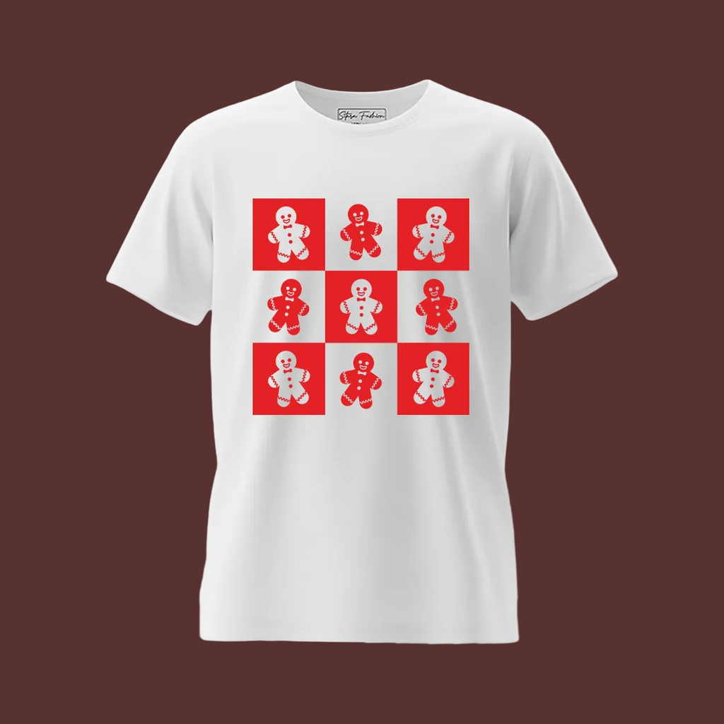 White & Red Gingerbread Checkerboard Family Shirts - Cute Holiday Matching Outfit
