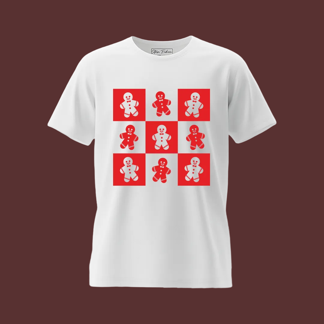 White & Red Gingerbread Checkerboard Family Shirts - Cute Holiday Matching Outfit