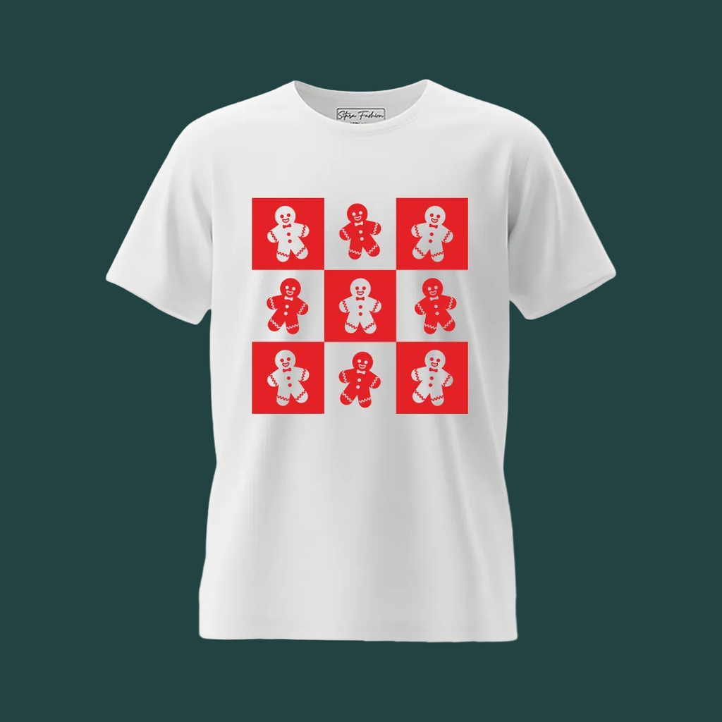 White & Red Gingerbread Checkerboard Family Shirts - Cute Holiday Matching Outfit