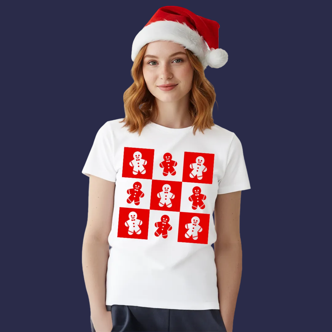 White & Red Gingerbread Checkerboard Family Shirts - Cute Holiday Matching Outfit