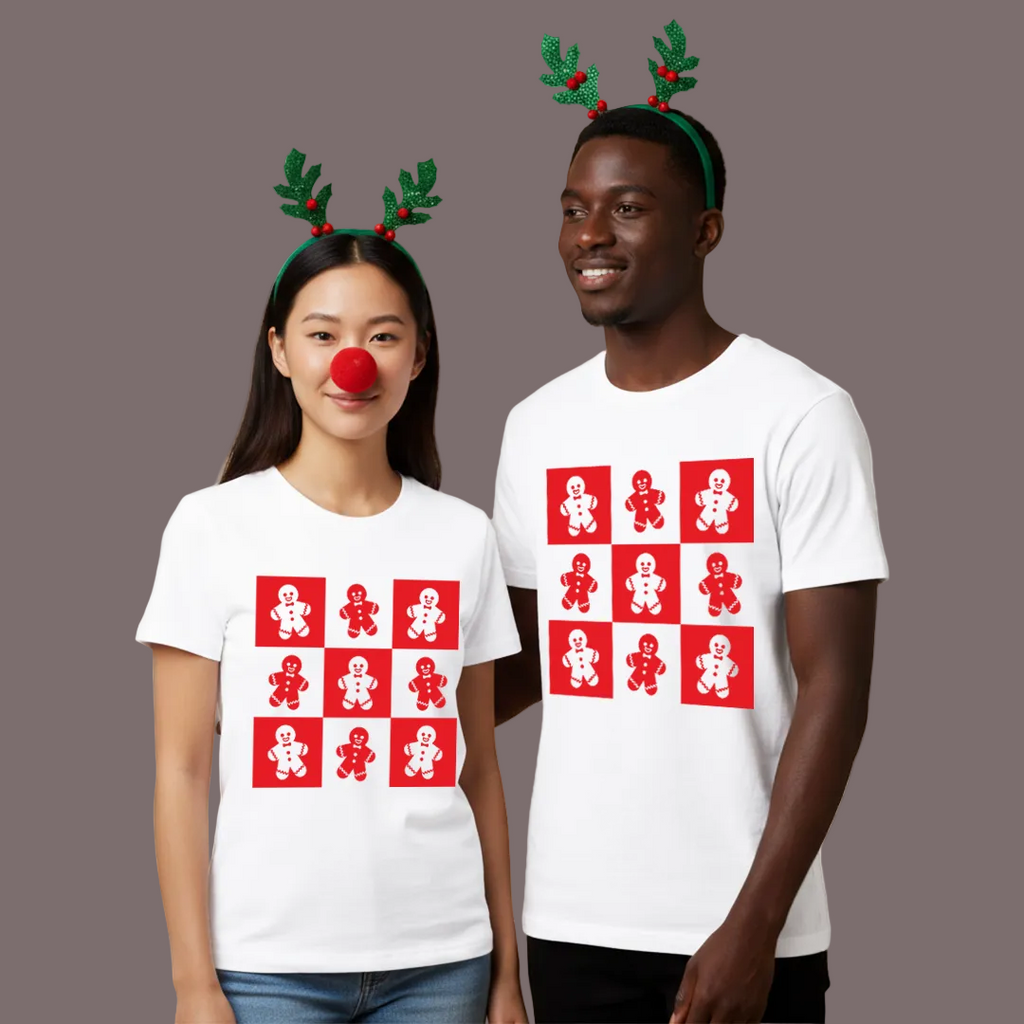 White & Red Gingerbread Checkerboard Family Shirts - Cute Holiday Matching Outfit