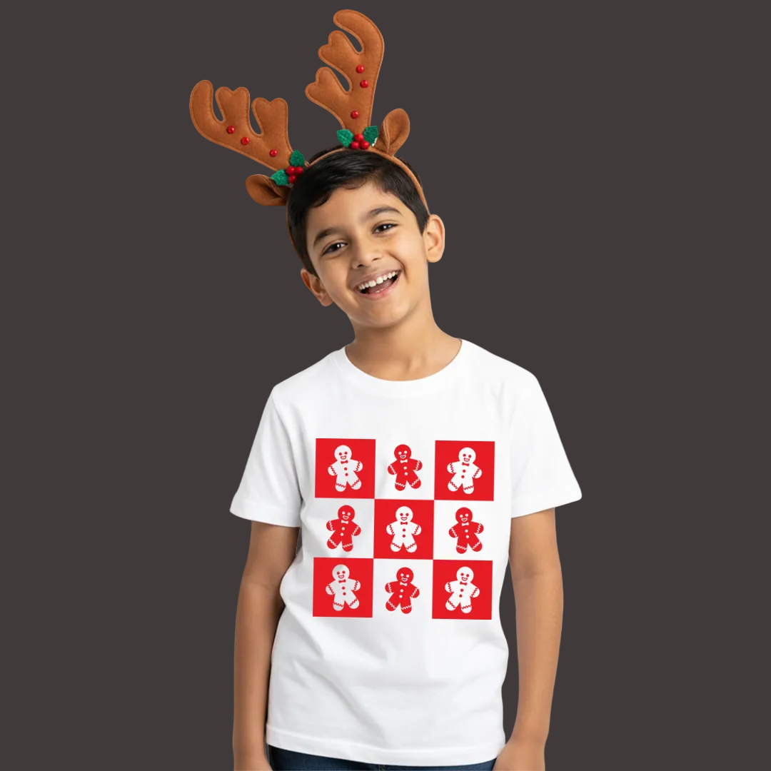 White & Red Gingerbread Checkerboard Family Shirts - Cute Holiday Matching Outfit