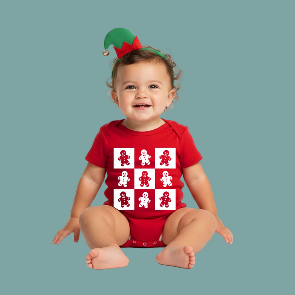 White & Red Gingerbread Checkerboard Family Shirts - Cute Holiday Matching Outfit