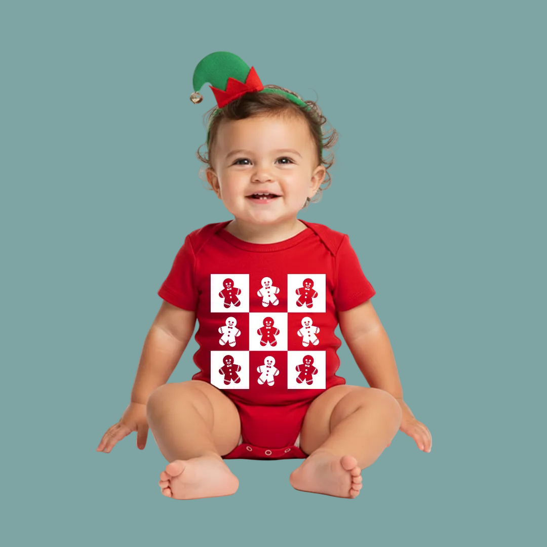 White & Red Gingerbread Checkerboard Family Shirts - Cute Holiday Matching Outfit