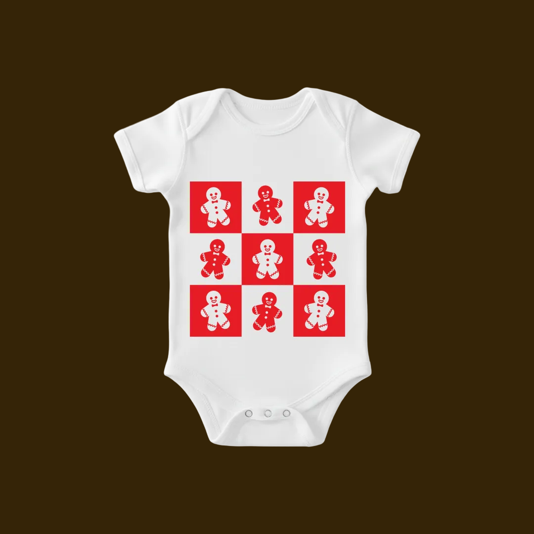 White & Red Gingerbread Checkerboard Family Shirts - Cute Holiday Matching Outfit