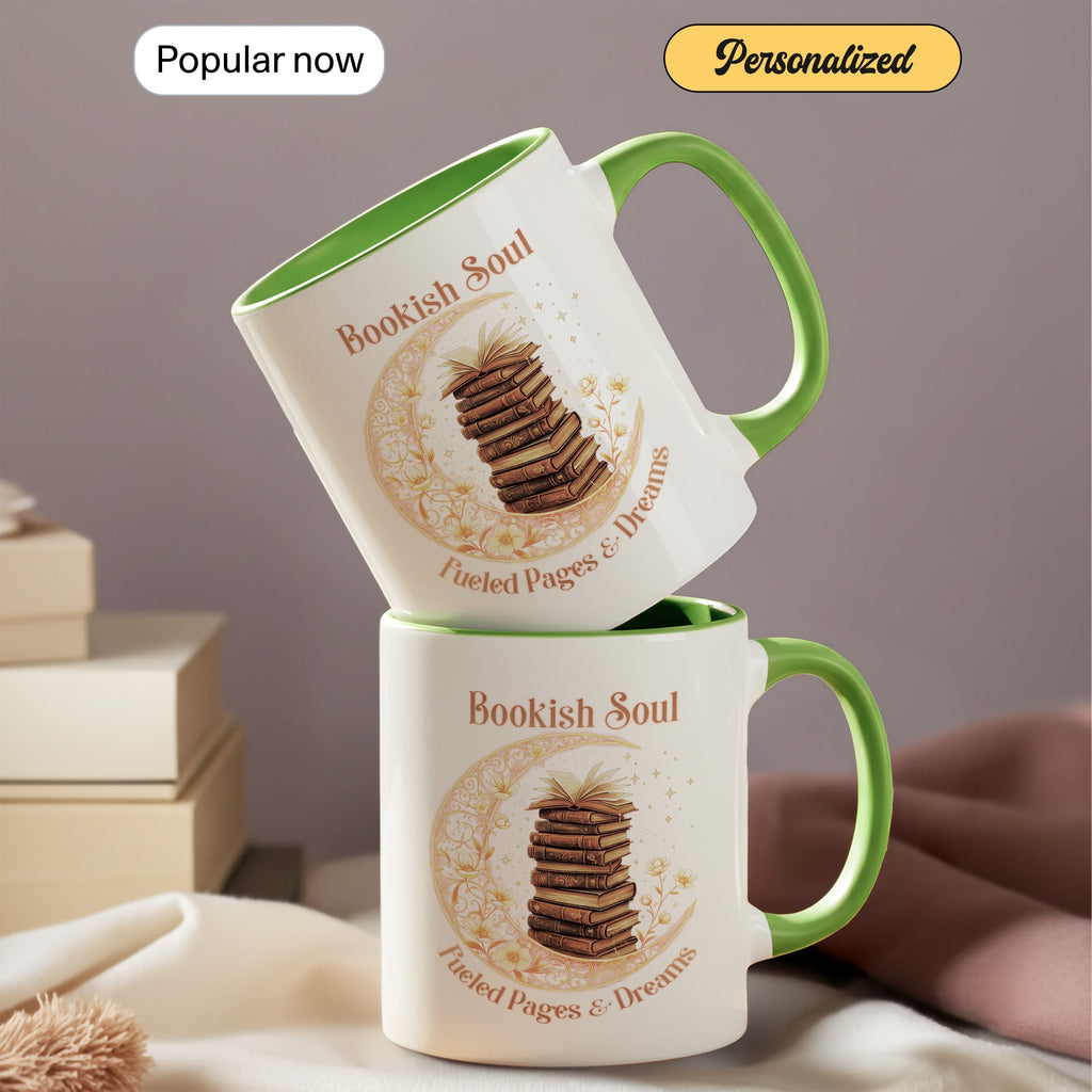 Bookish Soul Mug – Stacked Books Coffee Cup – Literary Aesthetic Gift – Reader Mug 11oz 15oz Ringer | Muug 140