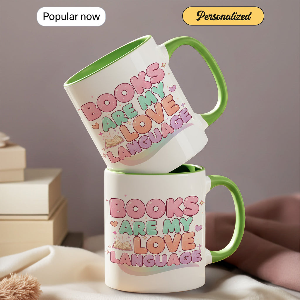 Books Are My Love Language Mug – Cute Book Lover Coffee Cup – Pastel Aesthetic Reader Gift for Women – Bookworm Mug 11oz 15oz |Mug 156