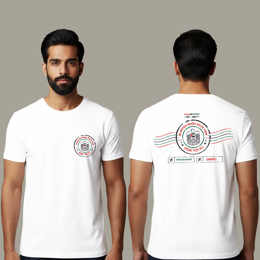 UAE Unity T-Shirt - United Arab Emirates Souvenir White Cotton Tees - No Matter Where You’re From Home For All Design - Emirati Pride Graphic T-Shirt - Unisex Fit
