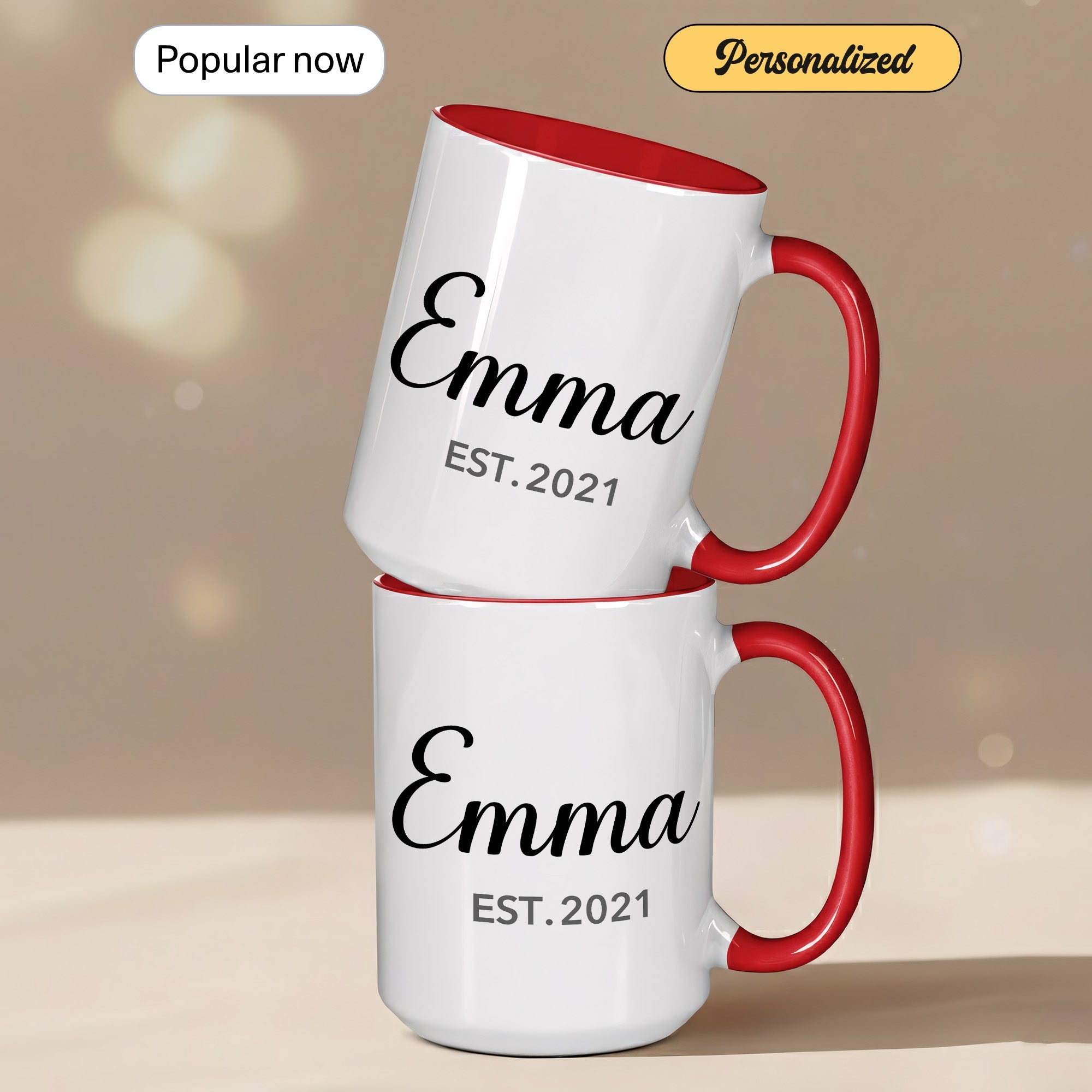 Personalized Name Mug – Custom Established Year Coffee Cup – Minimalist Custom Gift – 11oz 15oz Ringer Mug | Mug 148