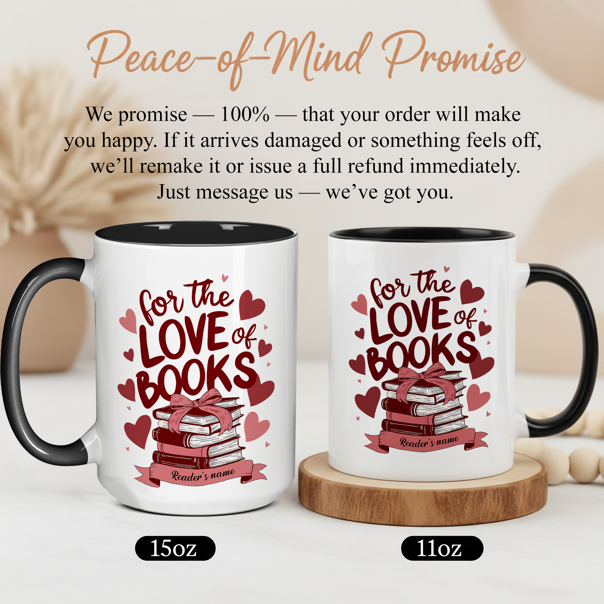 For The Love Of Books Personalized Mug – Custom Book Lover Gift – Romantic Reader Coffee Cup – 11oz 15oz Ringer Mug |Mug 114