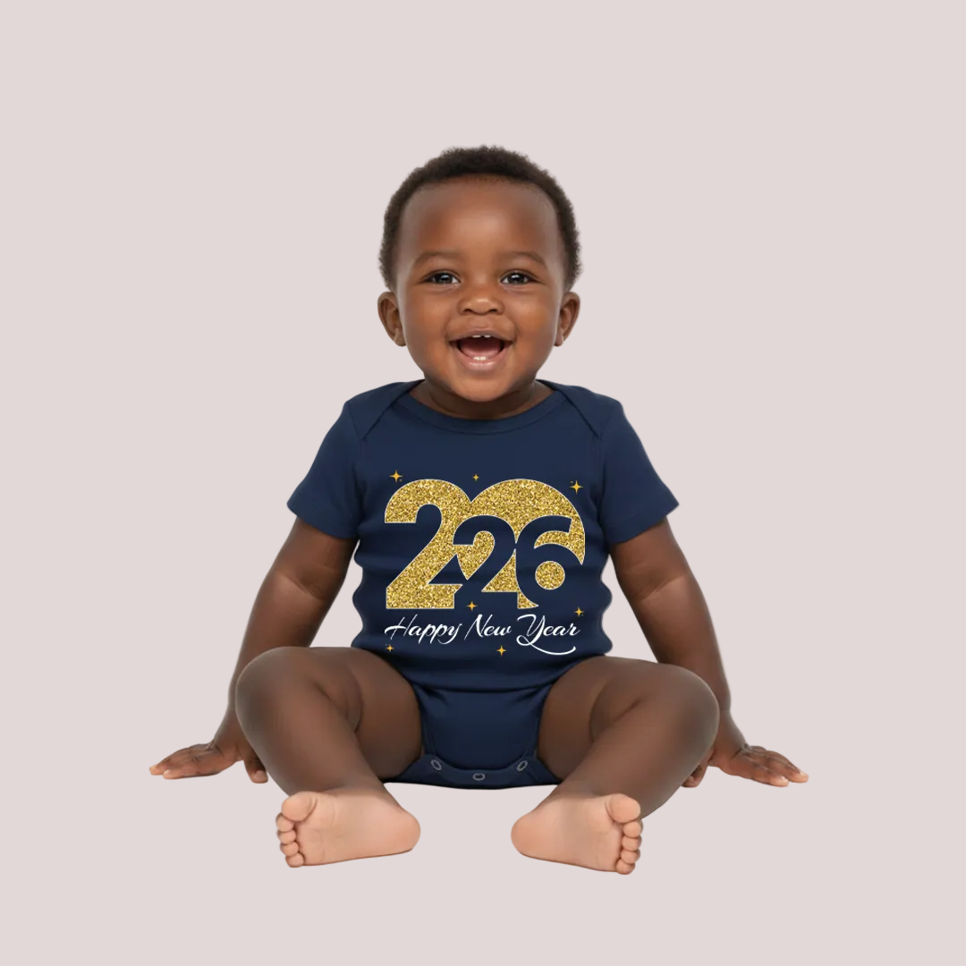 Matching Family New Year 2026 T-Shirts | Gold Glitter Year Graphic Tees | Custom New Year’s Eve Party T-shirts for Rompers, Kids and Adults