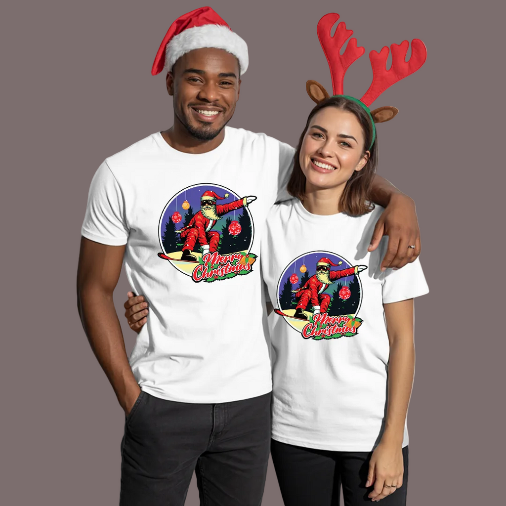 Matching Family Christmas T-Shirts, Surfing Santa Claus, Cool Graphic Tee, Holiday Family Photo Outfit Set, Funny Christmas Shirt, Mom Dad Kids Toddler Apparel, Merry Christmas