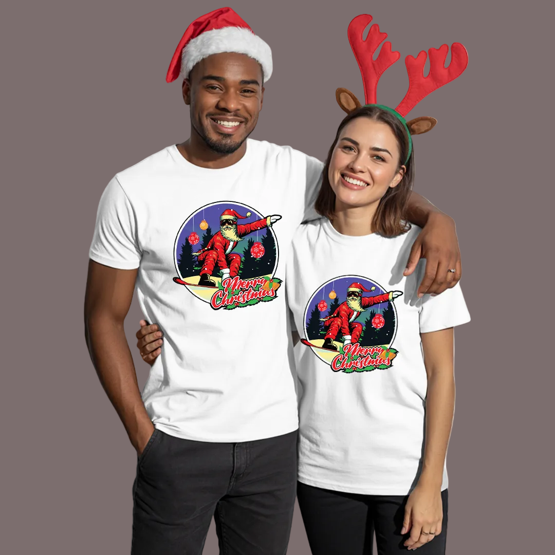 Matching Family Christmas T-Shirts, Surfing Santa Claus, Cool Graphic Tee, Holiday Family Photo Outfit Set, Funny Christmas Shirt, Mom Dad Kids Toddler Apparel, Merry Christmas