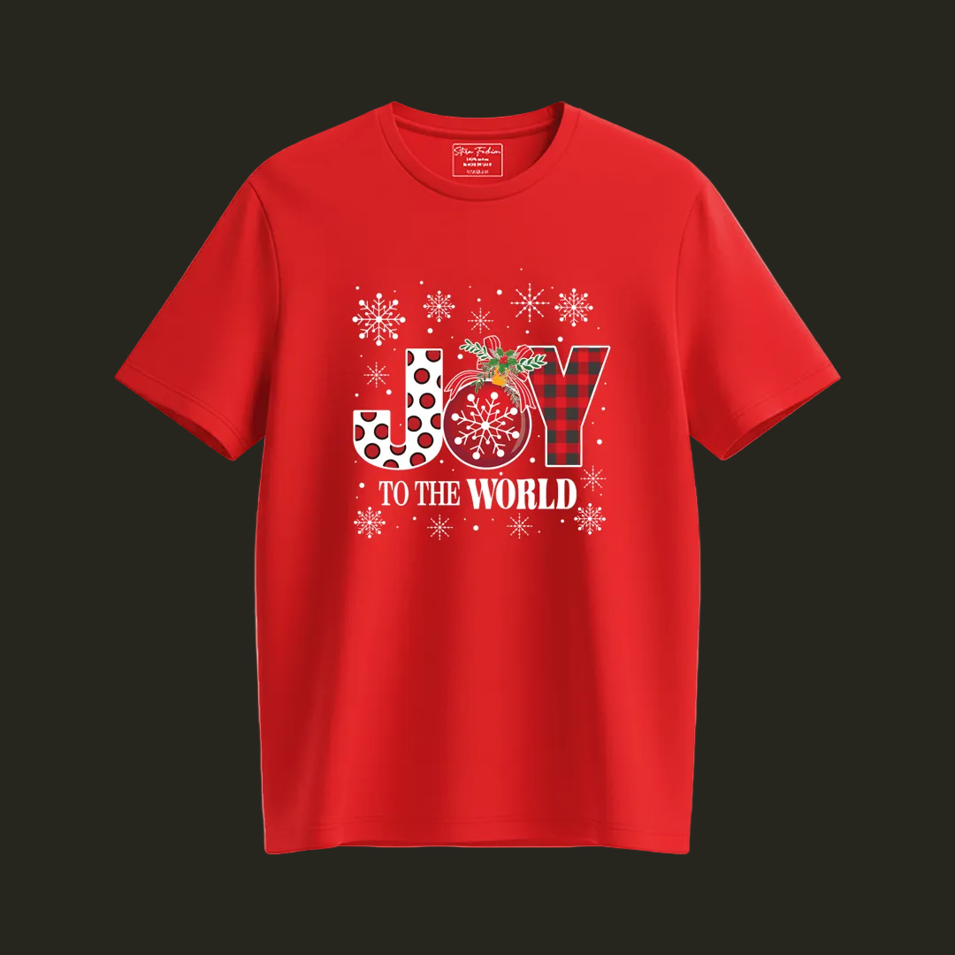 Matching Family Christmas T-Shirts, Joy to the World Graphic Tees, White Plaid Snowflake Holiday Outfit Set, Family Picture Apparel, Mom Dad Kids Toddler
