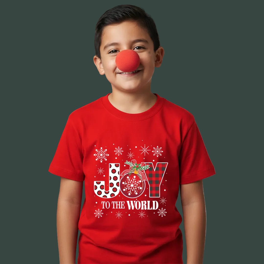 Matching Family Christmas T-Shirts, Joy to the World Graphic Tees, White Plaid Snowflake Holiday Outfit Set, Family Picture Apparel, Mom Dad Kids Toddler