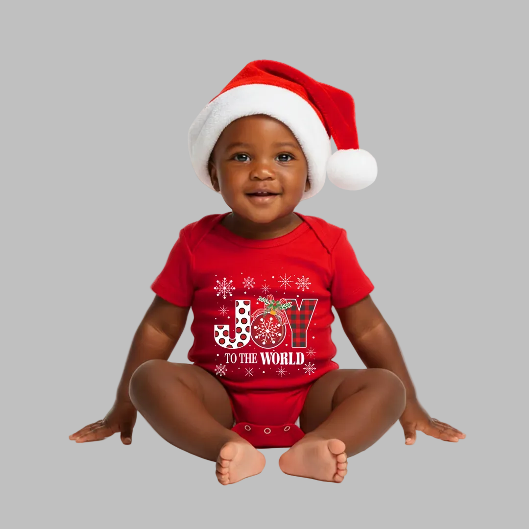 Matching Family Christmas T-Shirts, Joy to the World Graphic Tees, White Plaid Snowflake Holiday Outfit Set, Family Picture Apparel, Mom Dad Kids Toddler