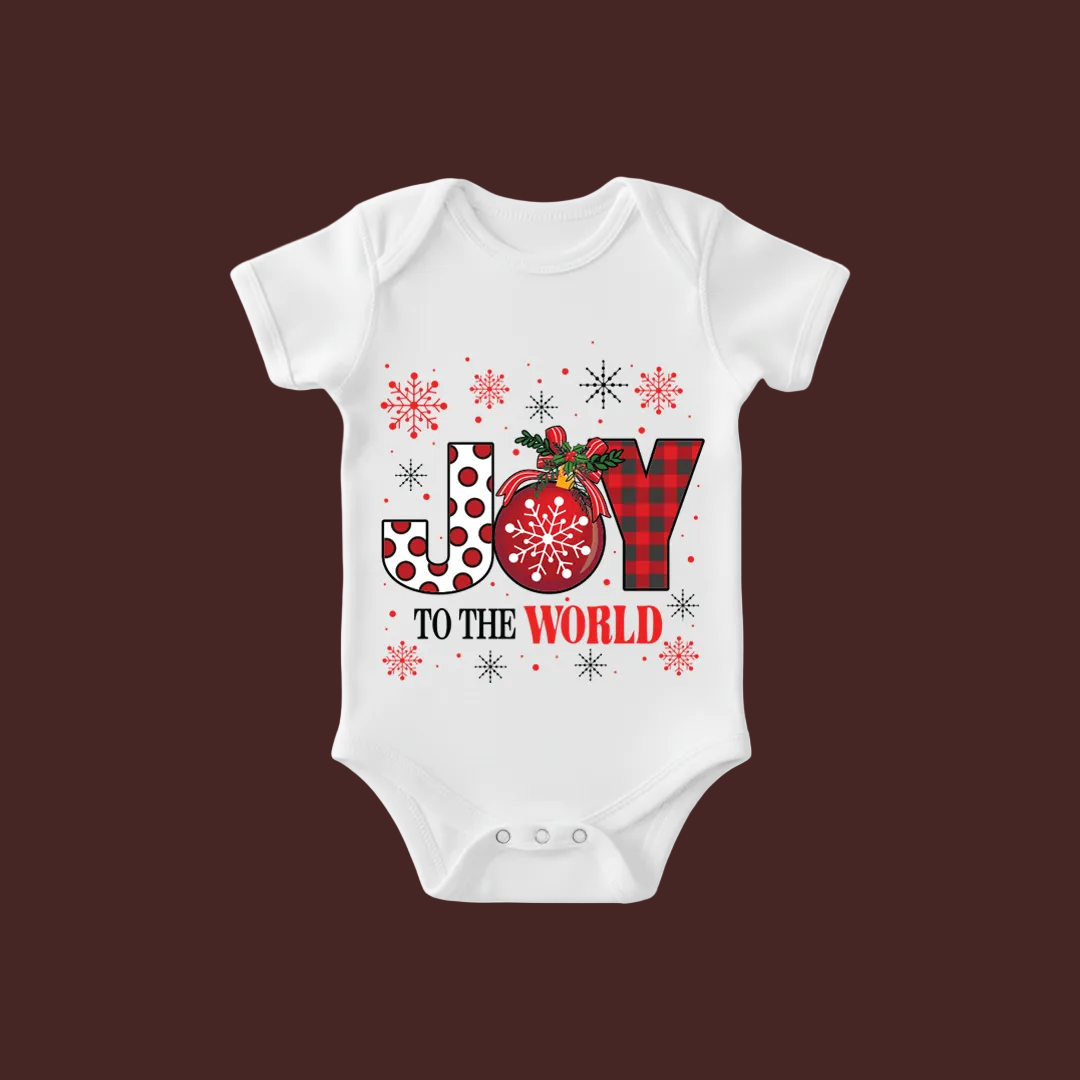 Matching Family Christmas T-Shirts, Joy to the World Graphic Tees, White Plaid Snowflake Holiday Outfit Set, Family Picture Apparel, Mom Dad Kids Toddler