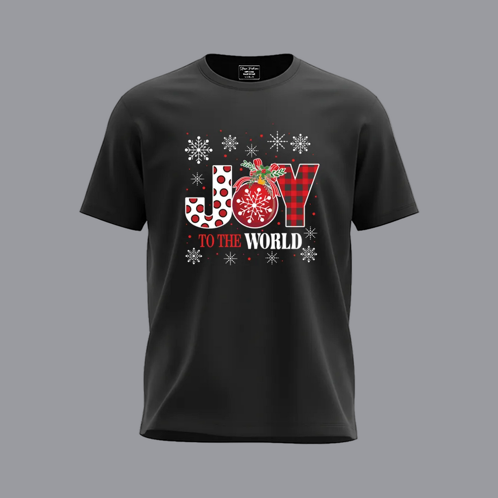 Matching Family Christmas T-Shirts, Joy to the World Graphic Tees, White Plaid Snowflake Holiday Outfit Set, Family Picture Apparel, Mom Dad Kids Toddler