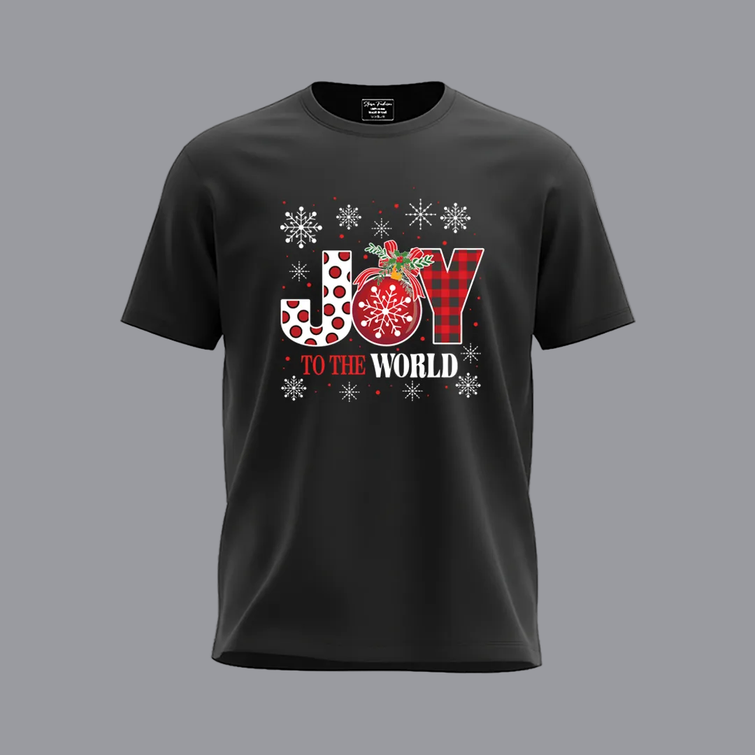 Matching Family Christmas T-Shirts, Joy to the World Graphic Tees, White Plaid Snowflake Holiday Outfit Set, Family Picture Apparel, Mom Dad Kids Toddler