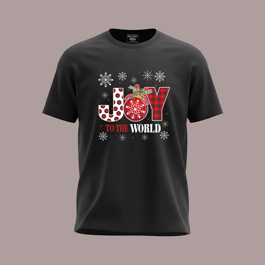 Matching Family Christmas T-Shirts, Joy to the World Graphic Tees, White Plaid Snowflake Holiday Outfit Set, Family Picture Apparel, Mom Dad Kids Toddler