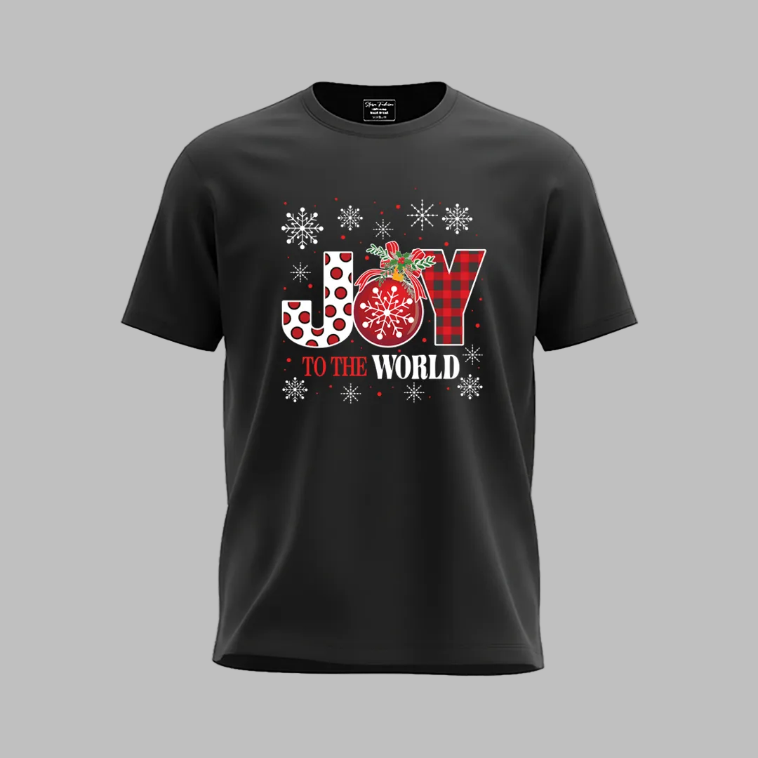 Matching Family Christmas T-Shirts, Joy to the World Graphic Tees, White Plaid Snowflake Holiday Outfit Set, Family Picture Apparel, Mom Dad Kids Toddler