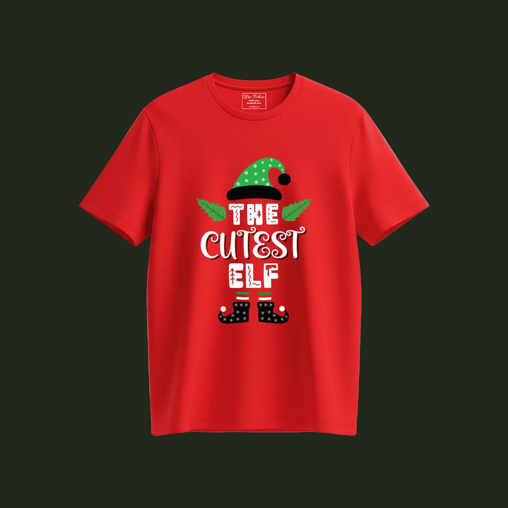 Kids Christmas T-Shirt - "The Cutest Elf" Holiday Tee | Festive Red Top for Boys & Girls | Xmas Party Outfit | Ages 2-14 Years