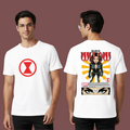 Marvel Black Widow Graphic T-Shirt - Red Hourglass Logo Front & Comic Art Back Print - Cotton Unisex Tee