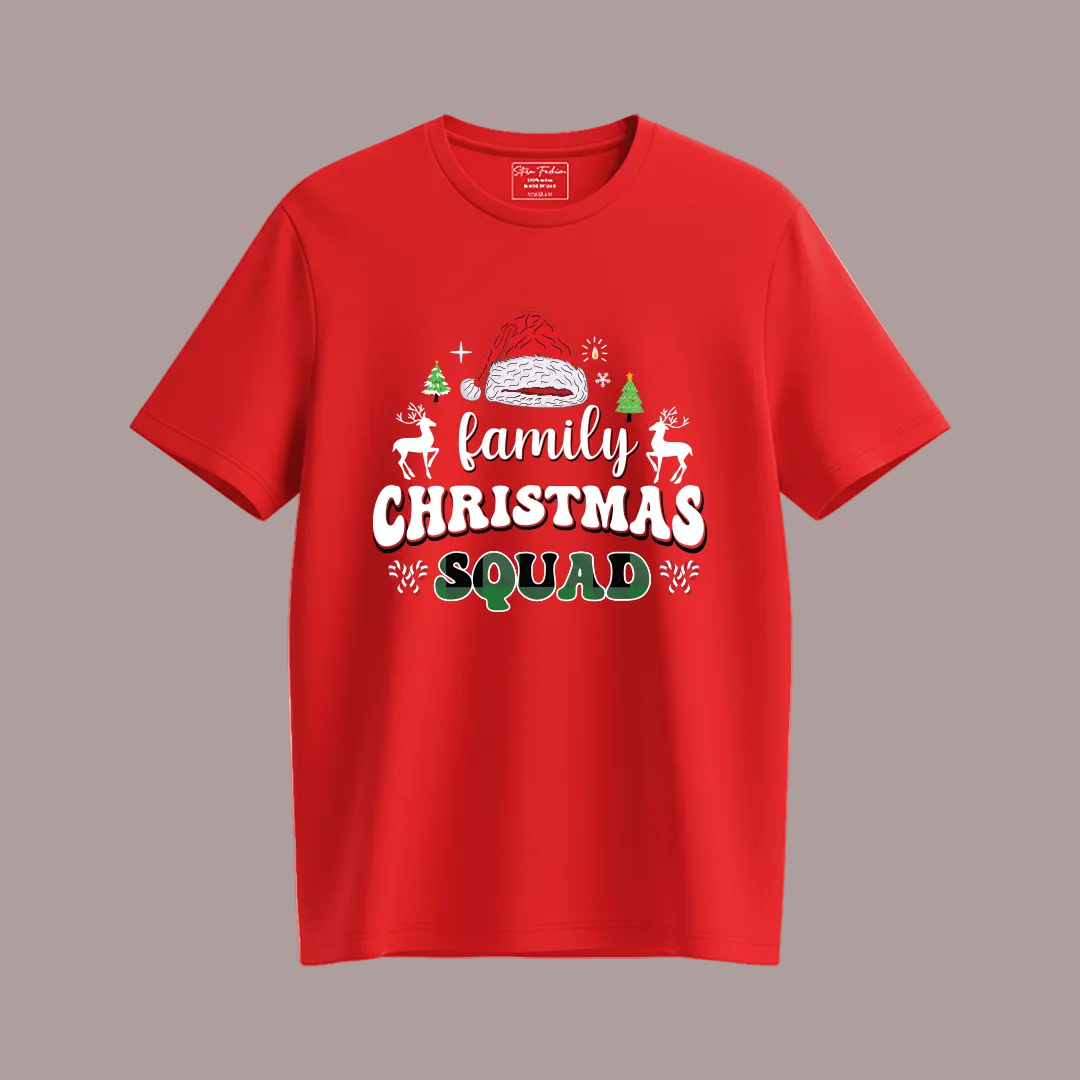 Matching Family Christmas Squad T Shirts - Custom Red Xmas Crew Outfits for Mom, Dad, Kids, Baby