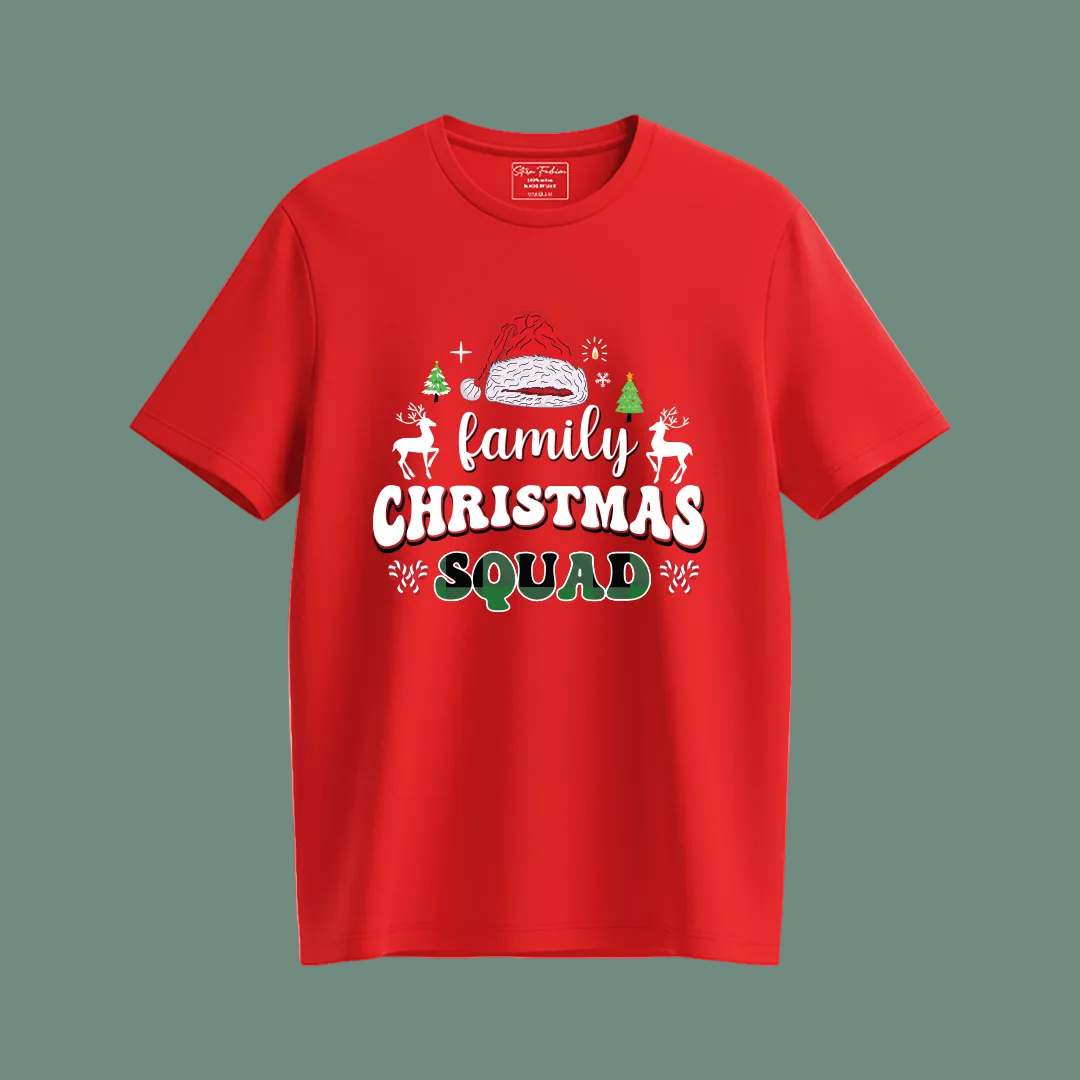 Matching Family Christmas Squad T Shirts - Custom Red Xmas Crew Outfits for Mom, Dad, Kids, Baby