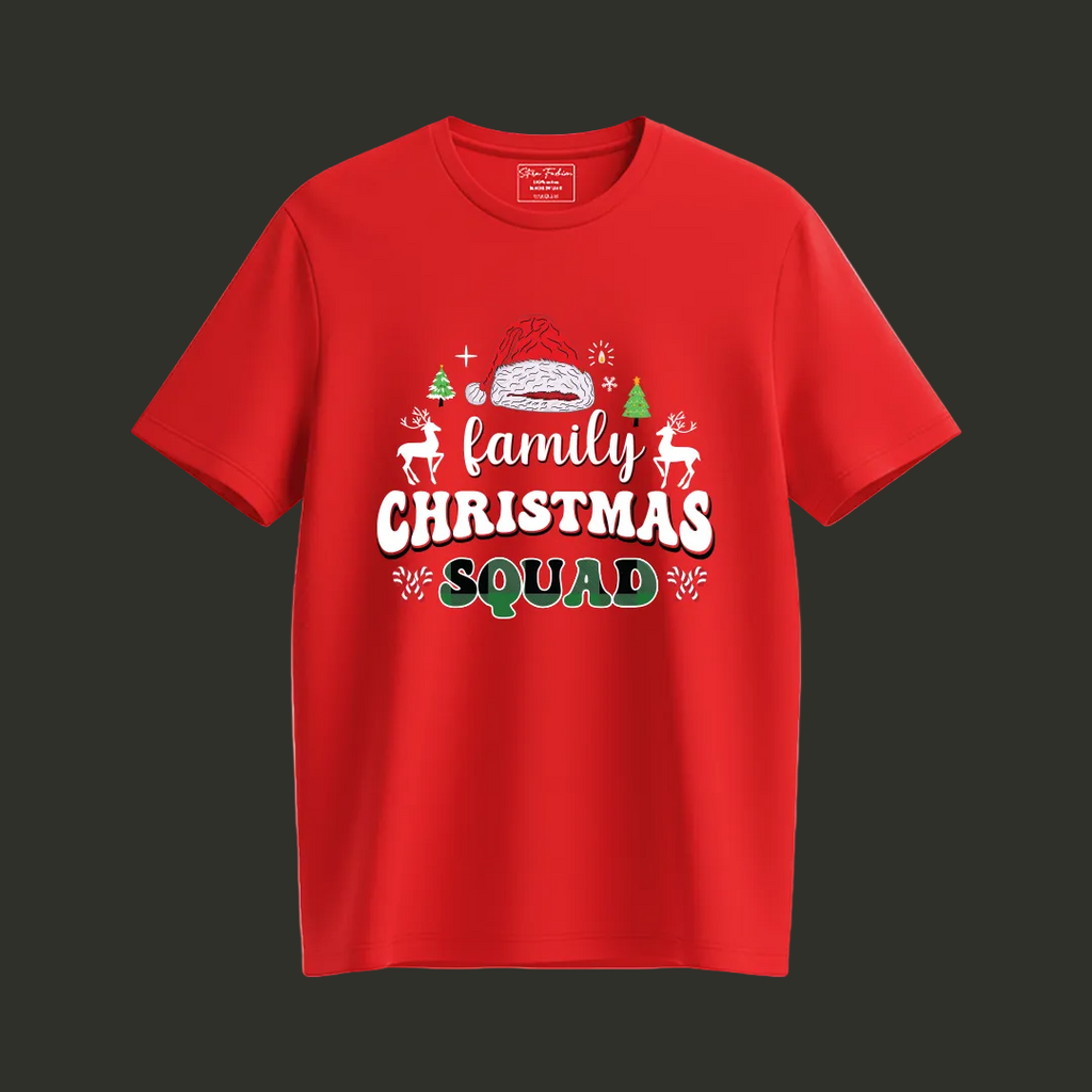 Matching Family Christmas Squad T Shirts - Custom Red Xmas Crew Outfits for Mom, Dad, Kids, Baby