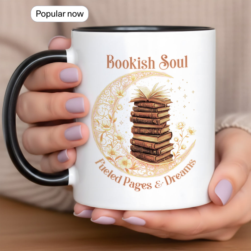 Bookish Soul Mug – Stacked Books Coffee Cup – Literary Aesthetic Gift – Reader Mug 11oz 15oz Ringer | Muug 140