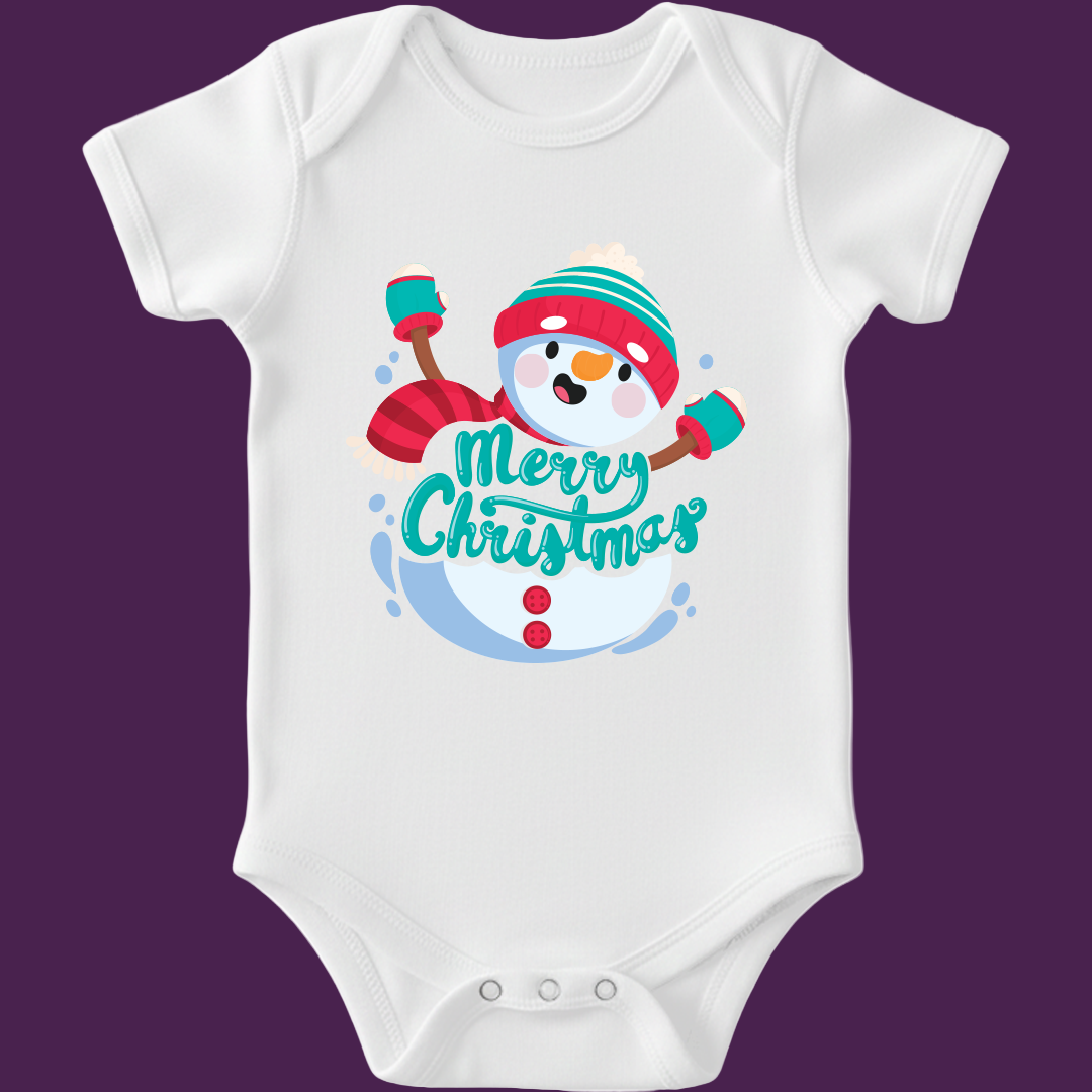 Snowman Merry Christmas Baby Romper | UNISEX BABY ROMPER | Snowman Romper
