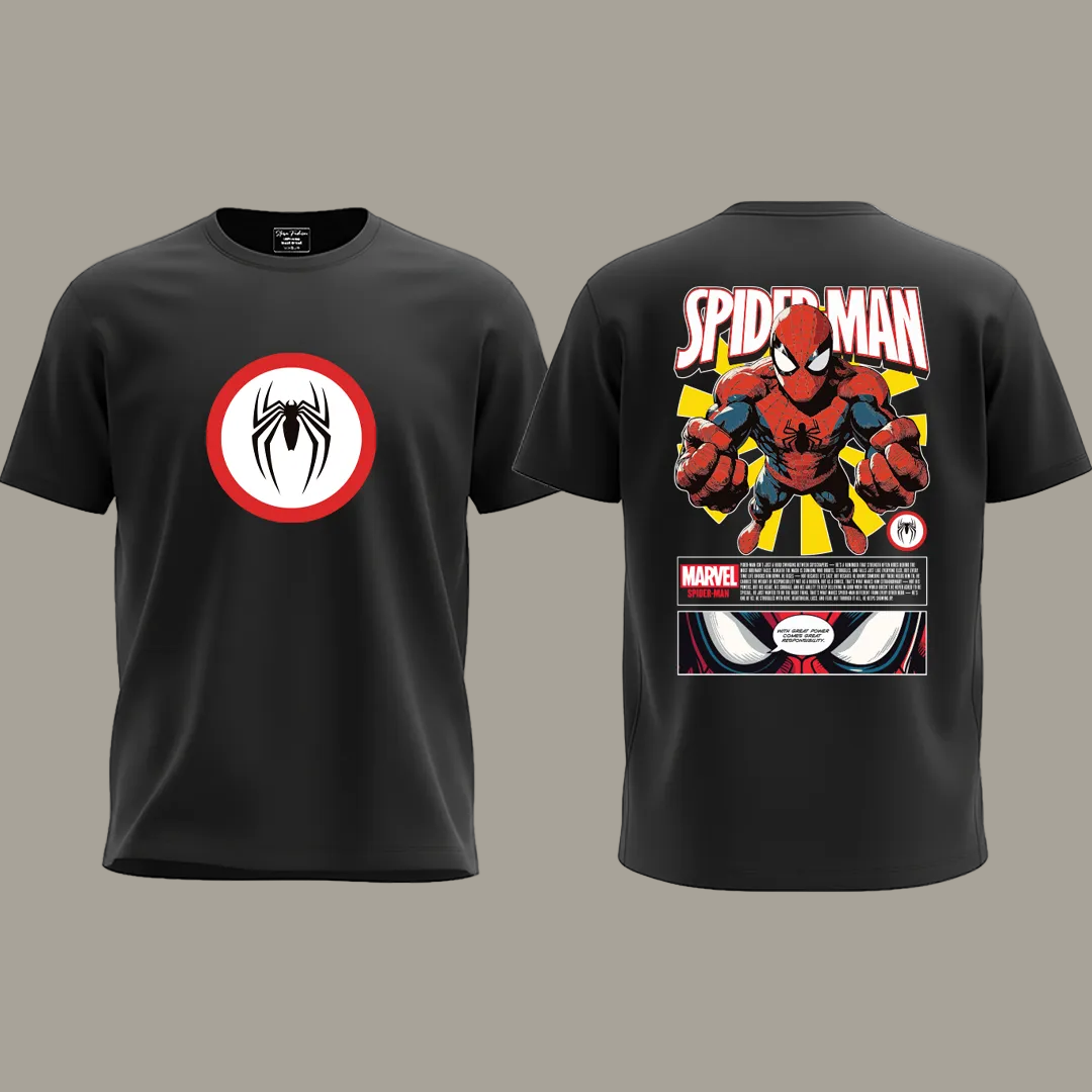Marvel Spider-Man Unisex Graphic T-Shirt - Front & Back Comic Print - Cotton Tee