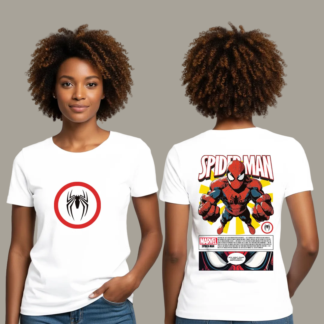 Marvel Spider-Man Unisex Graphic T-Shirt - Front & Back Comic Print - Cotton Tee