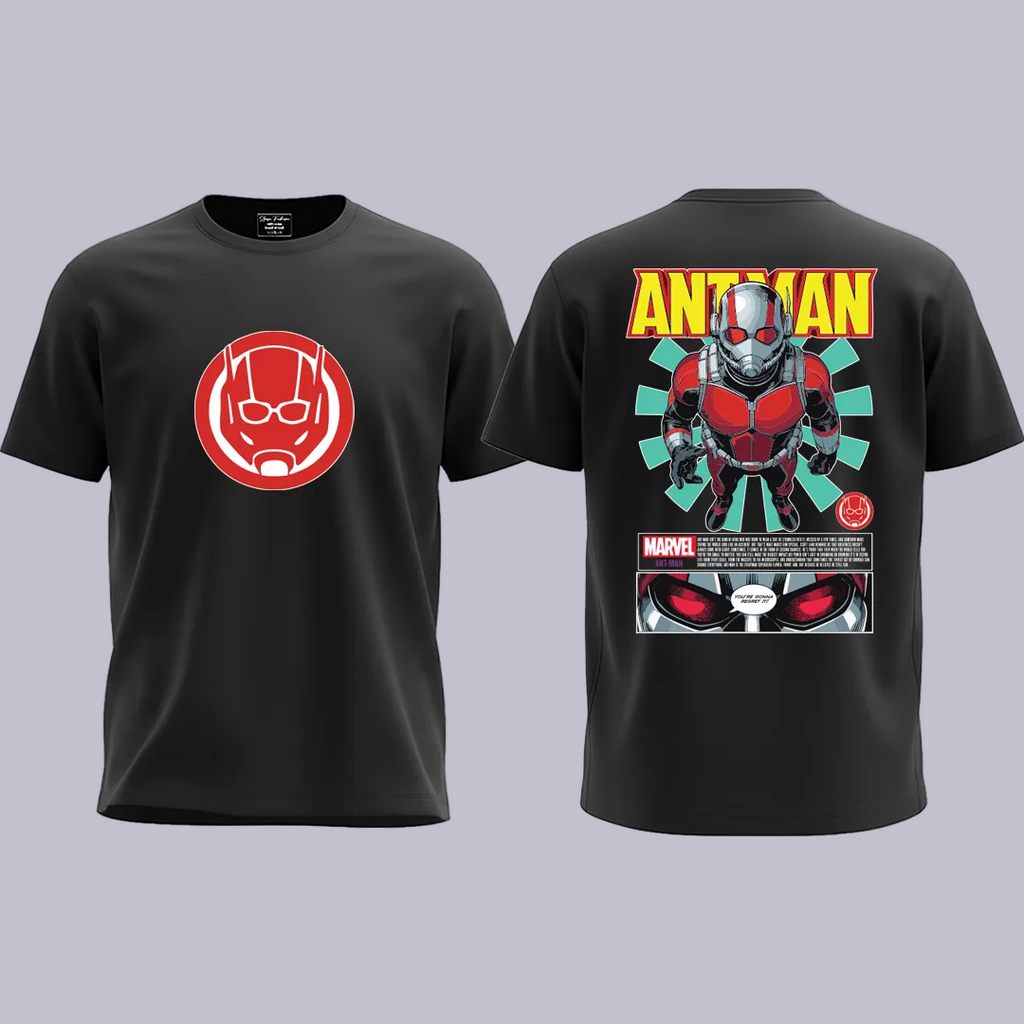 Marvel Ant-Man Graphic T-Shirt - Cotton Tees with Front Logo & Back Comic Art Print - Unisex Short Sleeve