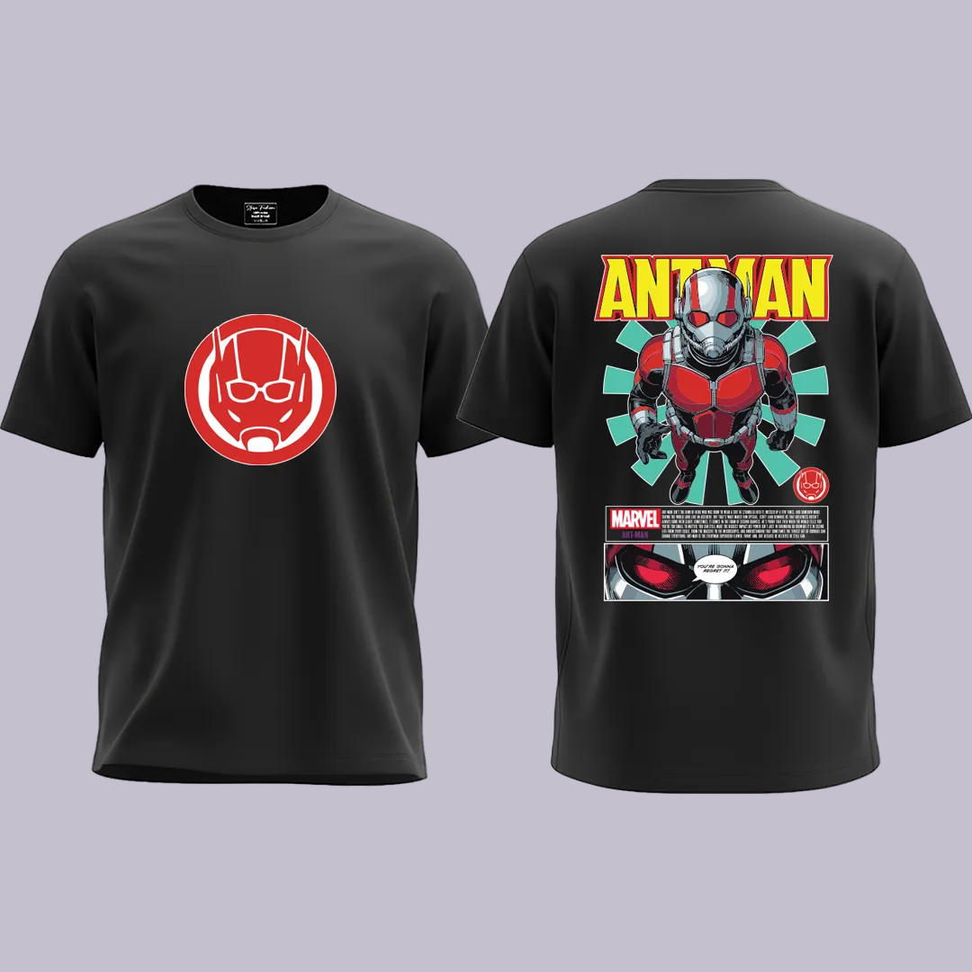 Marvel Ant-Man Graphic T-Shirt - Cotton Tees with Front Logo & Back Comic Art Print - Unisex Short Sleeve