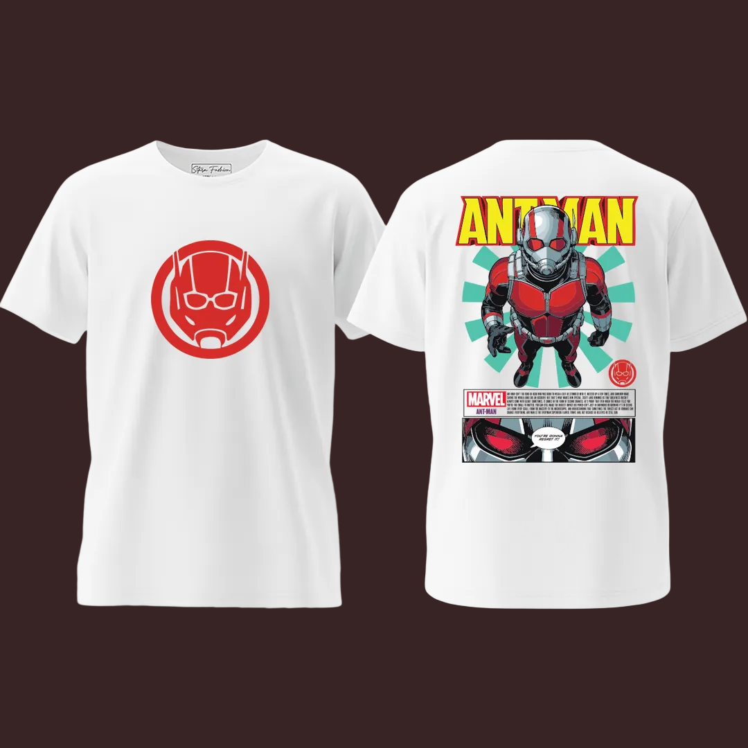 Marvel Ant-Man Graphic T-Shirt - Cotton Tees with Front Logo & Back Comic Art Print - Unisex Short Sleeve