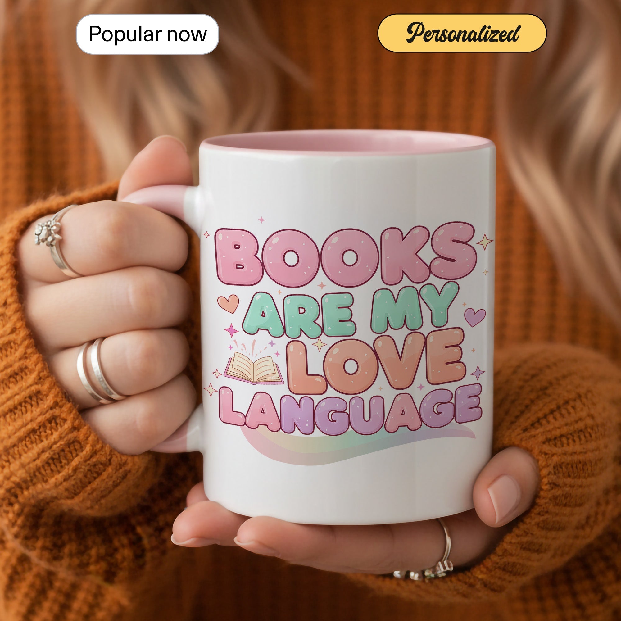 Books Are My Love Language Mug – Cute Book Lover Coffee Cup – Pastel Aesthetic Reader Gift for Women – Bookworm Mug 11oz 15oz |Mug 156
