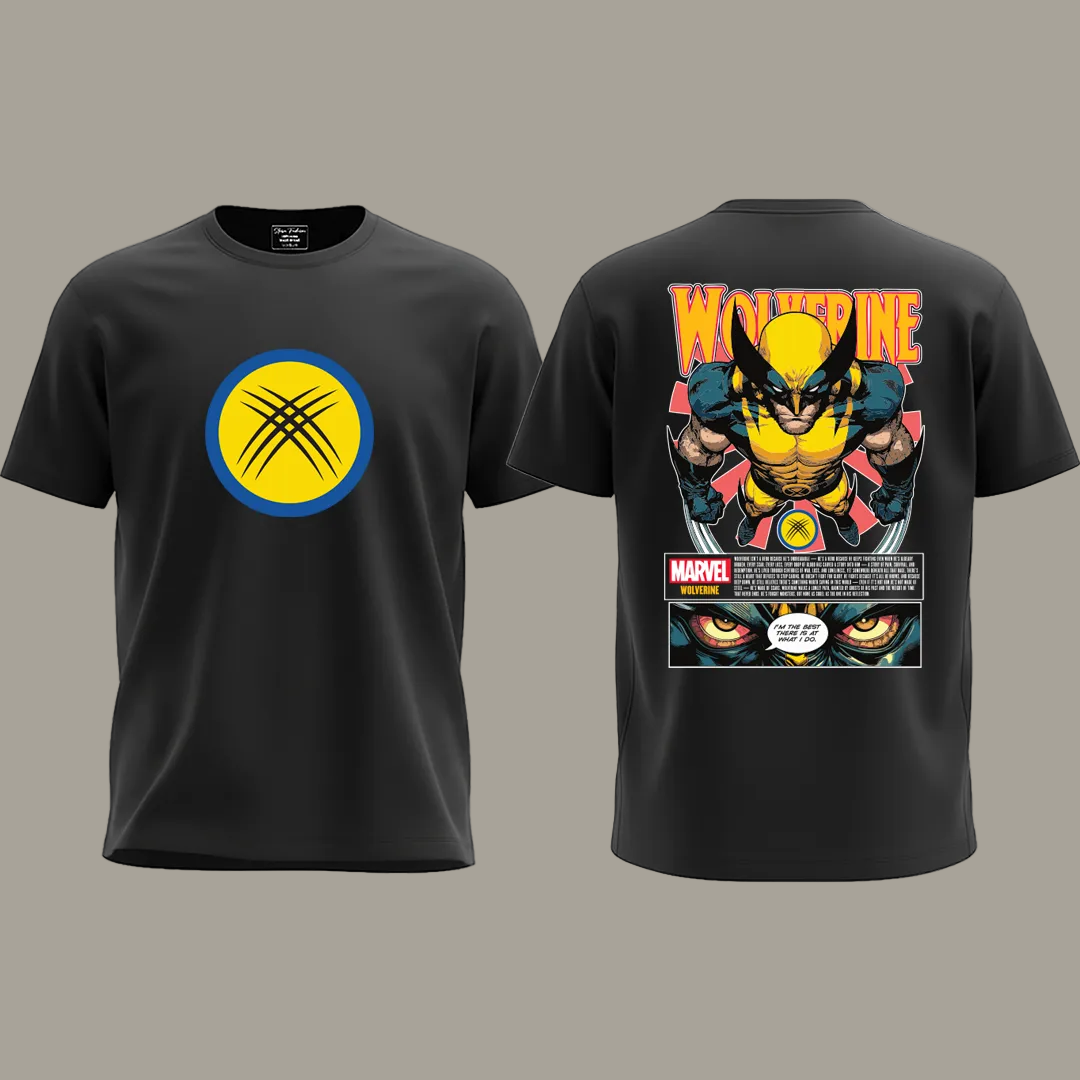 Marvel X-Men Wolverine  T-Shirt - Unique Logan Claw Logo Tees - Superhero Fan Merchandise - High Quality Dual Print Comic Shirt