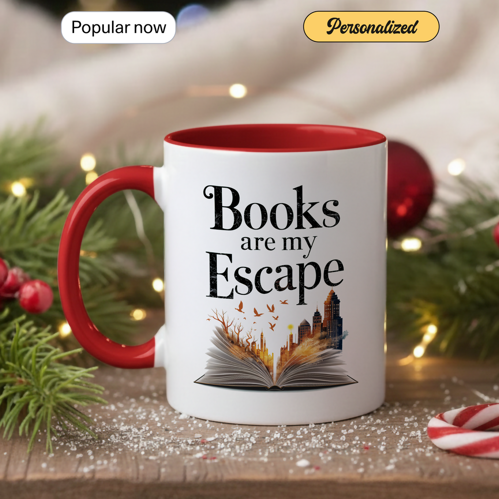 Books Are My Escape Mug – Book Lover Coffee Cup – Cozy Reading Gift – Fall Aesthetic Mug – 11oz 15oz Ringer Mug | Mug 137