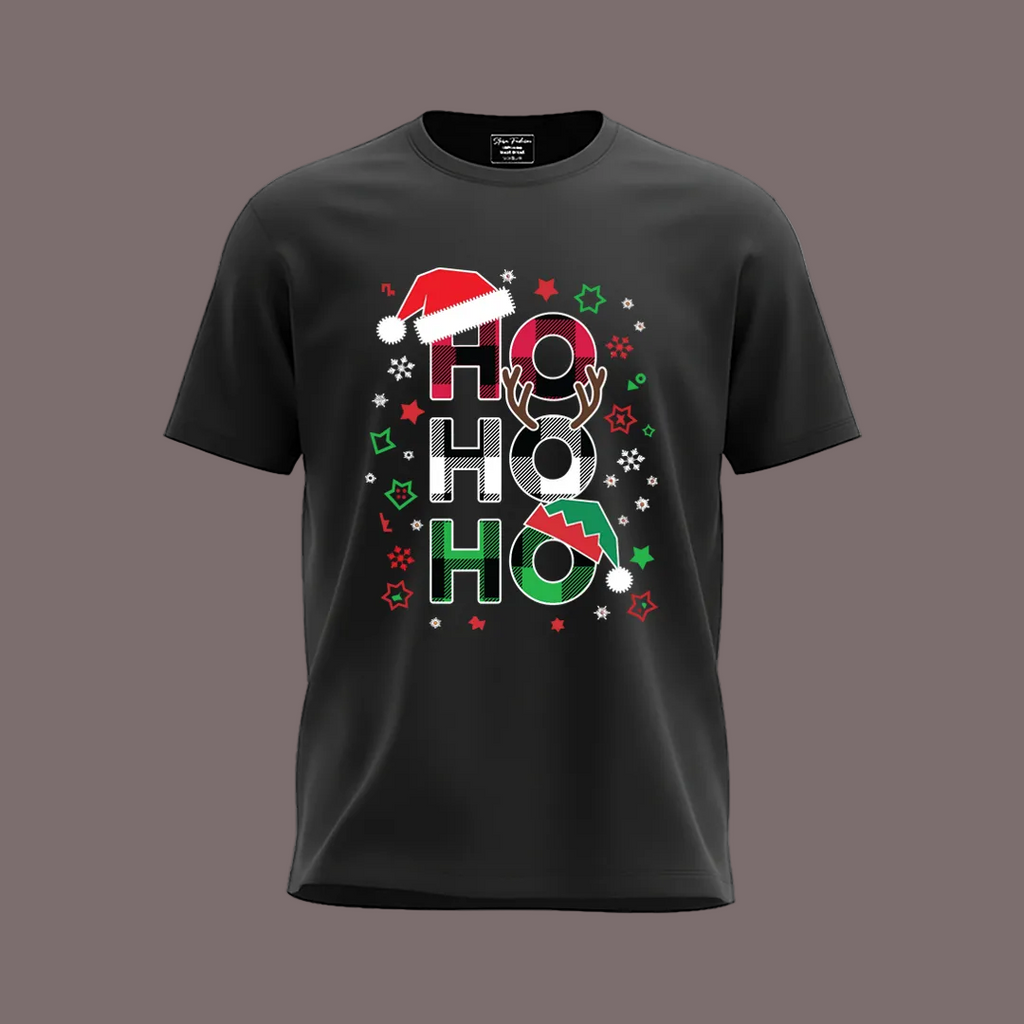 Red "Ho Ho Ho" Plaid Letter Christmas T-Shirts | Festive Family Matching Holiday Tees