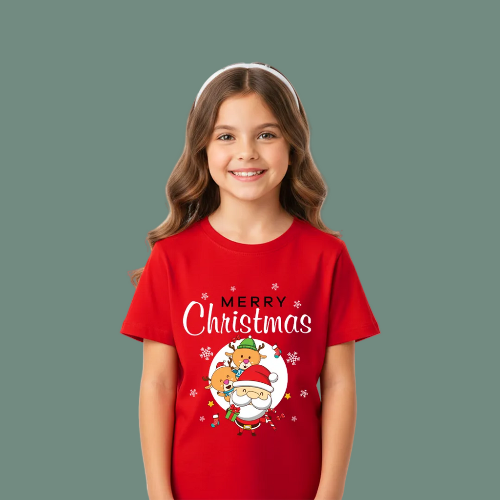 Youth Holiday Photo T-Shirt  Merry Christmas Santa Graphic  Unisex Casual Kids Wear
