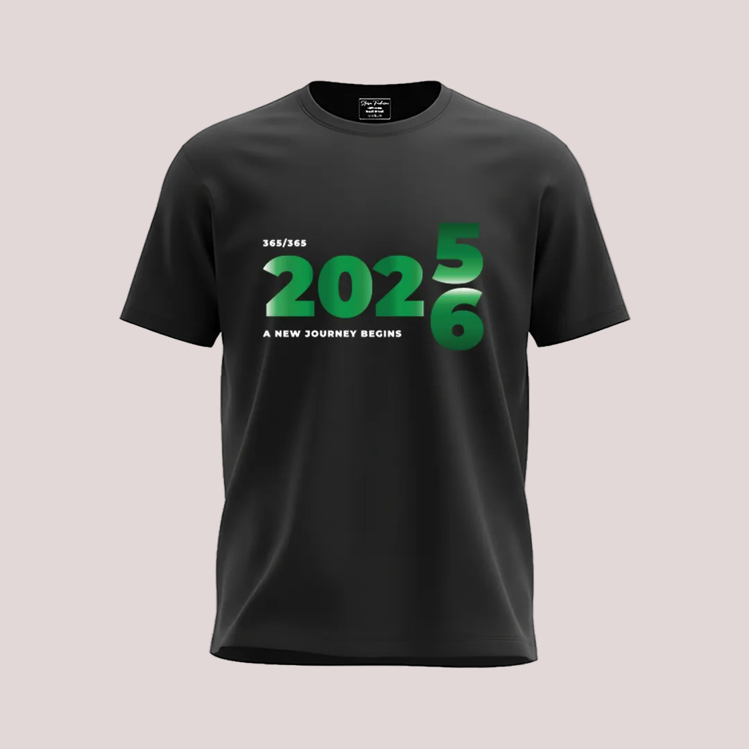 Matching Family New Year 2025 to 2026 Transition T-Shirts – 'A New Journey Begins'  Graphic Tees for Parents Kids & Rompers – Green Gradient Countdown Family Outfits