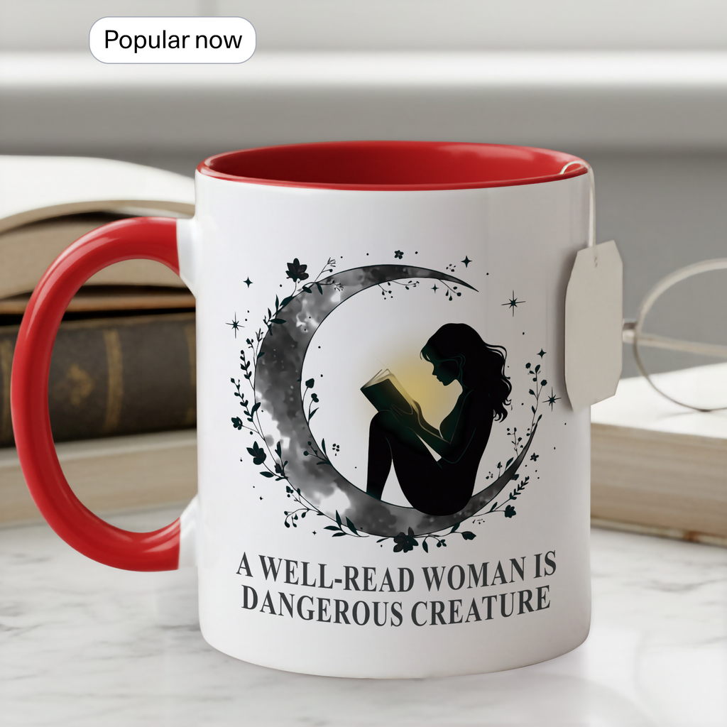 A Well Read Woman Is Dangerous Creature Mug – Feminist Book Lover Gift – Empowered Reader Coffee Cup – 11oz 15oz Ringer Mug | Mug 118