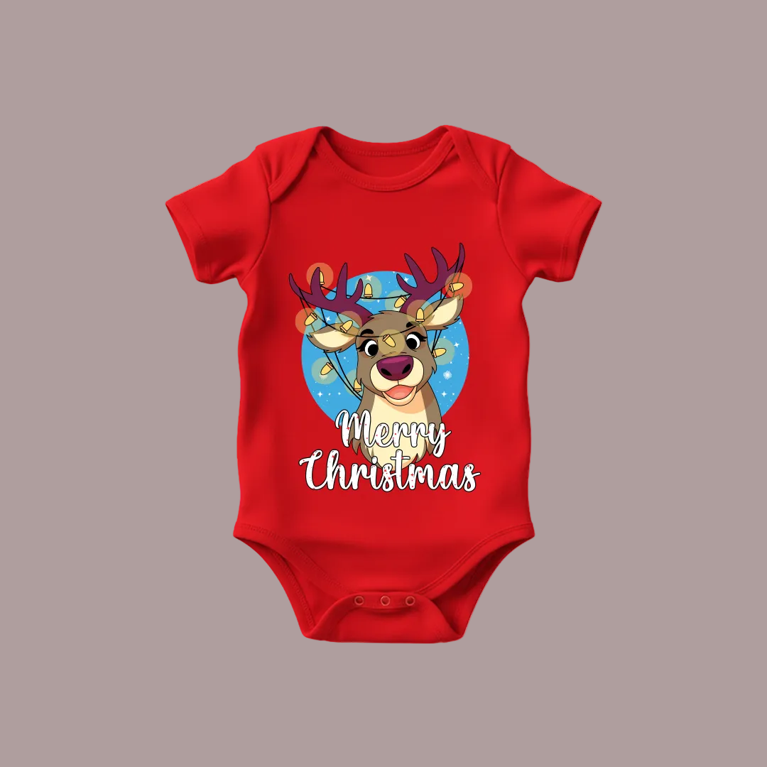 Merry Christmas Reindeer Family Matching Shirts | Red Holiday T Shirt Set for Mom, Dad, and Kids | Family Photo Outfit