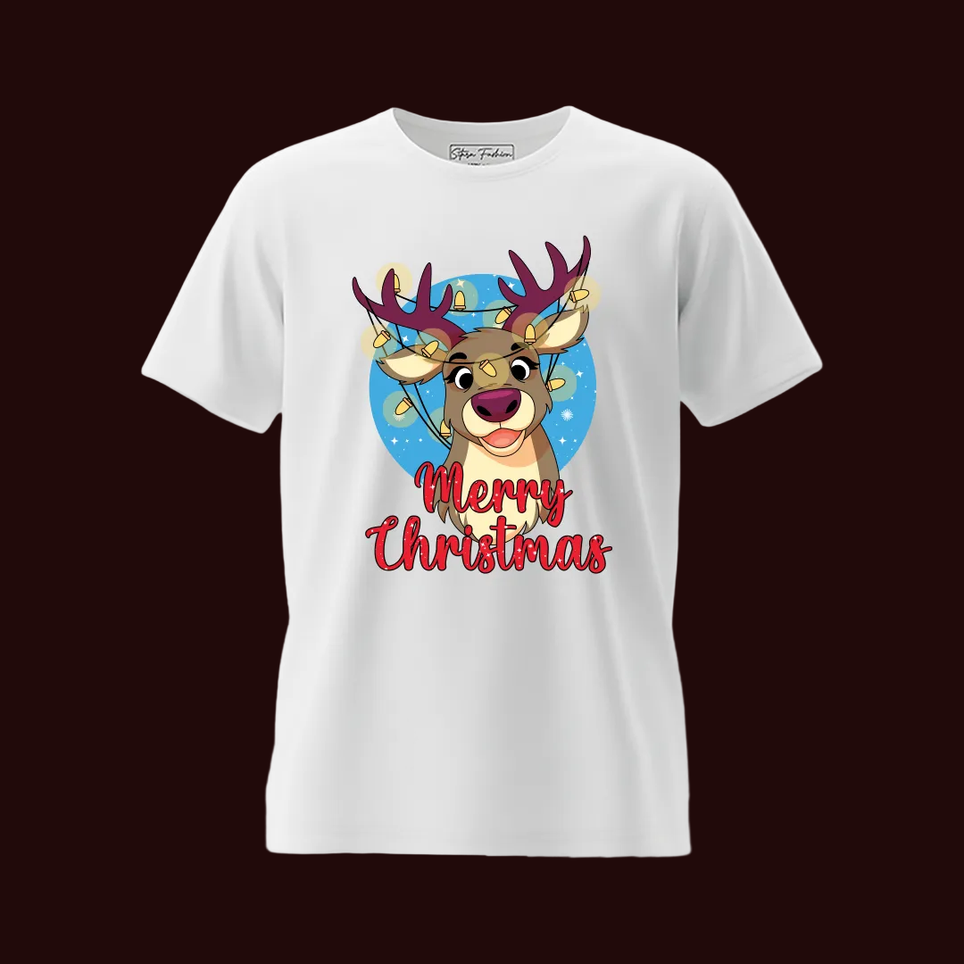 Merry Christmas Reindeer Family Matching Shirts | Red Holiday T Shirt Set for Mom, Dad, and Kids | Family Photo Outfit