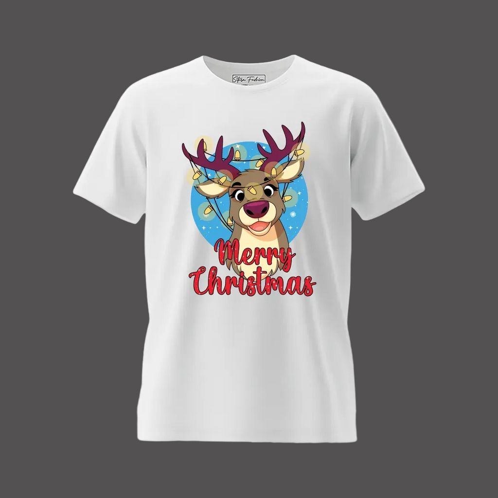 Merry Christmas Reindeer Family Matching Shirts | Red Holiday T Shirt Set for Mom, Dad, and Kids | Family Photo Outfit