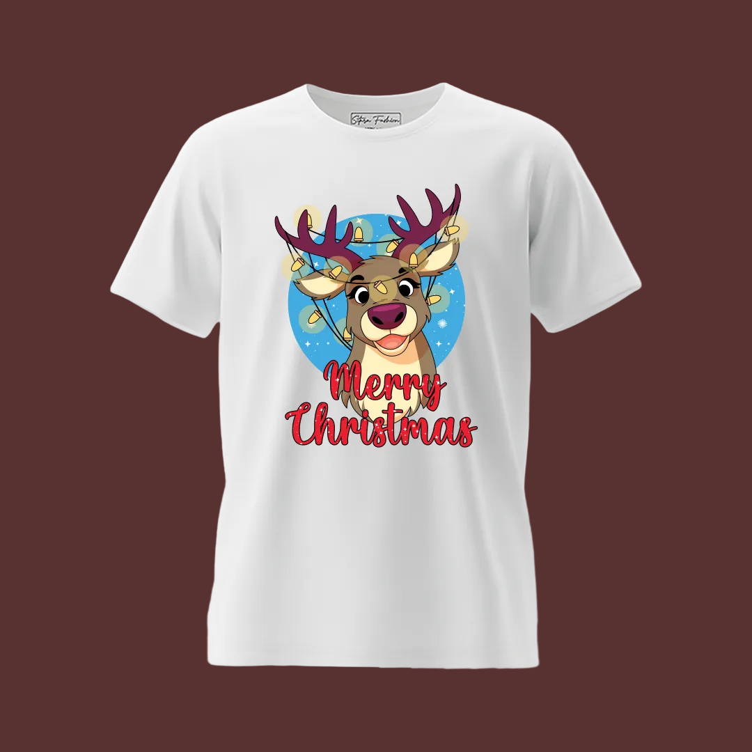 Merry Christmas Reindeer Family Matching Shirts | Red Holiday T Shirt Set for Mom, Dad, and Kids | Family Photo Outfit
